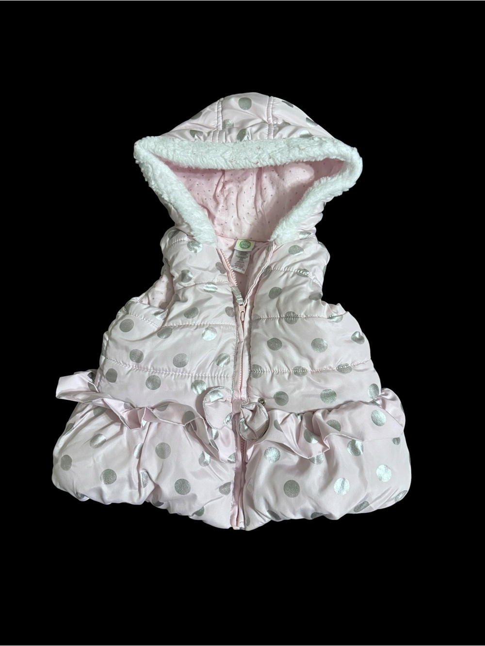 Little Me Light Pink Hooded Puffer Vest with Silver Polka Dots